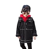 [FERE8890] ボーイズ パーカー ウインドブレーカー ジャケット ダスター・コート ロング キッズ ファスナー付 防風対策 ブラック 身長133～142cm