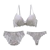 [Mon cher pigeon*] ブラジャー ショーツ セット Tバック 3点 モンシェルピジョン (PGY-パープルグレー、C75-M)