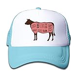 子供 メッシュキャップ 通気性 今季最新 釣り レジャー・キャップ 牛 ビーフ 肉 カット 紫外線防止 帽子 カジュアル ストーリート系ライトブルー プリント付き 無地