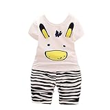 【SEBLES】ベビー 赤ちゃん 男の子 女の子 ユニセックス 牛 カウ ラウンドネック Tシャツ ボーダー パンツ ズボン ボトムス コットン 綿 コットン ツーピース セット 夏 春(タイプD,8