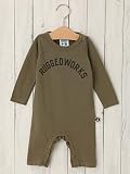 RUGGED WORKS ( ラゲッドワークス ) 日本 製 ベビー ロゴ ロンパース 赤ちゃん 男の子 女の子 長袖 生後8～12ヶ月 80 カーキ