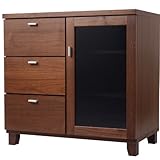 日本製(大川) 天然木ウォールナット材使用 80幅引出付ガラス扉キャビネット 2321