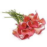 m2cbridgeパックof 12カラーリリー柄ブライダルウェディングブーケリアルタッチPU Flowers L 12.99 inches ピンク MC-678912