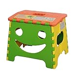 洗面台や本棚など子供の手の届かない場所の踏み台におすすめなスツール！にっこりキュートなスマイルフェイスとカラフルな色違いが人気のアイテム♪Ｗ27cm Ｄ23cm Ｈ22cm　折りたたみ踏み台　グリーン　【窓美人】