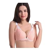 ドット柄 マタニティ 授乳 兼用 ブラ ハーフトップ フロントオープン 綿 ブラジャー (36, パステルピンク)