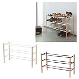 シューズラック 伸縮 玄関収納 スチール おしゃれ インテリア 伸縮シューズラック 3段 プレーン(ブラック)