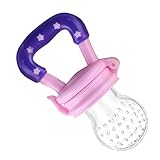 フードグレード 赤ちゃん用離乳食 おしゃぶり　歯がためフレッシュフード　シリコン製 キャップ付き 6ヶ月以上の赤ちゃん　ピンク