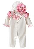 icoup 新生児 幼児 長袖 ロンパース+帽子 2点セット 女の子 コットン かわいい花柄 子供服 カバーオール 出産祝い ホワイト 66