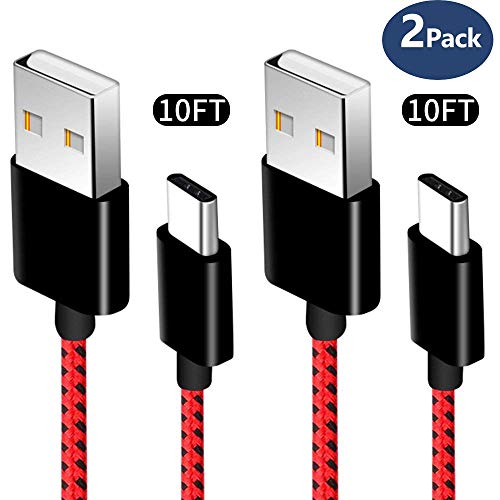 USBタイプCケーブル、2パック10 ftナイロン編みUSB A to USB C充電ケーブル高速充電コードfor Samsung Galaxy s9、s9 Plus、Note 8 s8 Plus、LG g6 V30、HTC 10、NEXUS 5 X/6p、Google Pixel XLの表紙