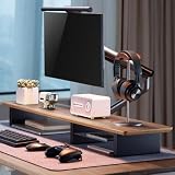XL ウォールナットウッドモニタースタンド デスク用 (44インチ) 大型モニタースタンド モニター2台用、デスクトップ用デスクシェルフ ウォールナットモニターシェルフ