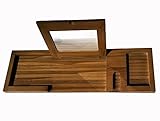 チーク材木製Bathtub Caddyトレイwith Foldingミラー、耐金型バスタブトレイ( 30 x 9 )