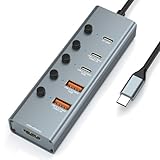 USB 3.2 Gen 2 ハブ Type-C USBハブ 6 IN 1 ドッキングステーション 10Gbps高速伝送 個別スイッチ付【4K@60Hz HDMI+Type-C 3.2 Gen2×2+Type-A3.2 Gen2×2+PD 100W 急速充電】 6ポート増設タイプC HDMI MacBook/HP/Dell/Surface GoなどのUSB C デバイス対応