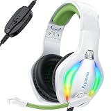 Krysenix PG1 ゲーミングヘッドセット ヘッドセット ノイズキャンセリング ヘッドフォン 高遮音性 AI ステレオマイクサウンド付き コンピューターヘッドフォン 3.5mm ジャック RGB ライト PC/PS4/PS5/Xboxシリーズ/Switchに対応 ホワイト+グリー