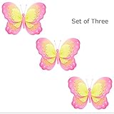 蝶のHangingバタフライダークピンクオレンジイエロートリプルLayeredナイロンメッシュ3赤ちゃん保育園寝室女の子部屋天井壁装飾ウェディングキッズ誕生日パーティーシャワーデコレーションbugs-