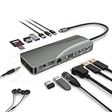 USB C ハブ 14-in-1 Type C ハブ デュアルディスプレイHDMI 4K VGA PD電力供給 60W LAN イーサネット 1Gbps USB 3.0 5Gbps USB 2.0 SD/MicroSD カードリーダー 3.5mmイヤホン マルチディスプレー ドッキングステーション 在宅勤務 テレワーク for MacBook Air/Pro M1、iPad Pro、iPad Air 4、Surface Pro 7/8/X、XPS、Lavie、Spectre、などType-C機器対応