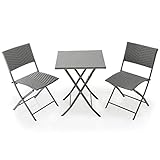 LOWYA （ロウヤ） ガーデンテーブルセット 3点セット 折りたたみ お手入れ簡単 ラタン調デザイン テラス 2人掛け グレー