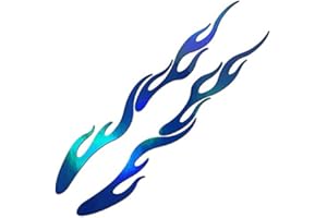 ファイヤーパターンステッカー フレイムC4 車 バイク用 防水 デカール アメリカン 炎模様 ヘルメット 横長デザイン 2.4cm×19cm ホログラムブルー