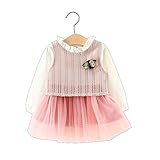 FEVON　ワンピース　子供　女の子　キッズドレス　ガールズ　長袖　春秋　チュール　ふわふわ　可愛い　レース切り替え　立て襟　フリル　ブローチ付き　おしゃれ　ベビー服　結婚式　出産祝い　入園式