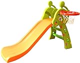 MAMENCHI バスケットゴール付滑り台 可愛いキリン 　オレンジグリーン