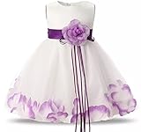 Effiku(エフィック）ベビー キッズ 花びらドレス フォーマルドレス セレモニー 女の子 70cm-130cm (120cm, 白紫)