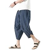 [BesBet] サルエルパンツ メンズ ズボン 夏用 クロップドパンツ ストライプ テーパードパンツ 7分丈 アラジンパンツ 大きいサイズ ずぼん 人気 ボトムス 綿 リネンパンツ 涼しい イージーぱんつ 春 夏
