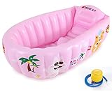 LAZA ベビーバス ふかふか 泳べるお風呂 ブルー ピンク 緑 BB型ポンプ付け 対象年齢:新生児~4歳まで (ピンク)