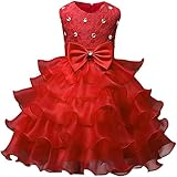 MyMei　子供　ドレス　ワンピース　フォーマル　ベビー　キッズ　女の子　プリンセス　発表会　七五三　誕生日　パーティー　結婚式　記念写真 (130, レッド)