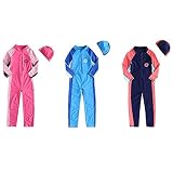 USEEMALL 正規品 子供用 フィットネス 競泳用 子供用ウエットスーツ ラッシュガード 水着 日焼け止めUPF50+ 長袖サーフィンスーツ 連体 キッズ用 3点セット(水着＋キャップ)男女兼用 
