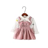 FEVON　ワンピース　ベビー　子供服　赤ちゃん　女の子　ドレス　2点セット　セットアップ　ブラウス+サロペットスカート　長袖　春秋　大人可愛い　ネズミ　ポンポン付き　シャツ　フリル　ガールズ　新生児