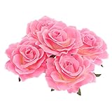 Homyl 5個　人工シルク　ローズ　花頭　DIY　ブーケ　ローズヘッド　ウェディング　装飾　結婚式　花束 - ピンク