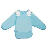 KINDOYO エプロン防水ビブ 長袖 食べこぼしポケット付き ベビー 赤ちゃん 男の子 女の子 お食事エプロン よだれかけ (ブルー,L)