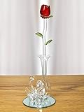 Crystal Rose and Vase - Glass Red Rose in Vase with Crystal Swan Figurines - Forever Rose - Glass Fl