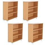 【地球家具】押入収納 コミックラック 漫画収納 ワゴン [国産 日本製] [取っ手・キャスター付] [最大120冊マンガ収納] [棚板高さ調節可能] [棚耐荷重10kg] 4台セット ナチュラル