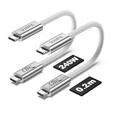 20 cmショートUSB 4ケーブル、SUMPK 240 W USB CからUSB Cケーブルへ急速充電、8 Kハイビジョンディスプレイ、40 gbpsデータ転送タイプC線互換iPhone 15/15 Plus/15 Pro/Max
