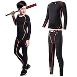 [Nesseo] キッズ コンプレッション ウェア 上下セット スポーツ インナー シャツ タイツ 保温 [吸汗速乾・加圧保護] 3273+3339 ブラック・オレンジ 140