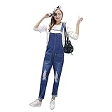 デニムパンツ レディース サロペット おしゃれ 人気 ゆったり ジーンズ 大きいサイズ かわいい オーバーオール ダメージ加工 韓国風 春 夏 秋 (ダークブルー, M)