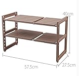 キッチン伸縮収納棚　水道整理　水道スペース活用 幅調整可能　スタッキング　（ホワイト　ブラウン） (2段*10pcs板, ブラウン)