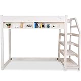 ロフトベッド コンセント 本棚 ディスプレイラック 階段付 天然木パイン材 シングル ホワイト