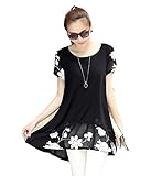 【MINI MAM】 シフォン 花柄 半袖 トップス マタニティ 妊婦 妊娠中 ママ M L 白 黒 セクシー 夏服 チュニック (M, ブラック)