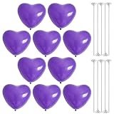 regalo バルーン スティック付き ハートバルーン 6インチ 同色 10本 風船 推し活 応援 グッズ 10色 ライブ コンサート バルーンプロップス 飾り ウェディング (ハートパープル)