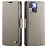 Kiboonocase iPhoneケース フリップカバー iPhone13/14 対応 グレー レザー、TPU マグネット式 カードスロット スタンド機能