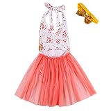 2点セット サクララ(Sakulala) チュチュスカート スパンコール 花柄 ロンパース ホルターネック シャツ ヘアバンド付き チュールスカート 女の子