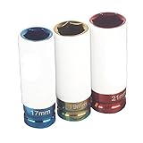 FUT(エフュ ト) 17mm/19mm/21mm3サイズホイールナットソケットレンチ　ブルー/ゴールド/レッド3pcインパクト用アルミホイールナットソケットセット