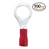 Hilitchi 100pcs 22-16 Gauge Ring Insulated Electrical Wire Terminals Wire Crimp Connectors (M8 Red) 