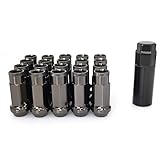 スチール製ホイールナット M12×P1.5 M12×P1.25 奥行48mm 貫通タイプ 20セット 50BV30鍛造 ロックナット レーシングナット タイヤナット (ダークグレーチタン, M12P1.5)