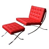 1人掛けソファ バルセロナチェア オットマン付き リプロダクト MTS-052 (レッド)