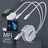 【2023新設計】3in1 Apple Watch 充電器 3in1 充電ケーブル 巻き取り式 3台同時充電 3A急速充電 アップルウォッチ 充電器 iPhone/Apple Watch Series 1/2/3/4/5/6/7/8/9/Ultra/SE 各種対応-1.2M