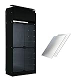 【福袋】【地球家具】フィギュアラック[ワイド 中型 ブラック][ハイタイプ本体＋上置ロータイプ]【耐震 専用 フィギュア 棚】 [鍵付きコレクションケース] ミラー付