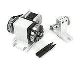 RATTMMOTOR K12-65mm タイプ ディビングヘッド 54mm テールストック付き 減速比 4:1 CNC 第4軸 A軸 回転軸 インデックスヘッド K02-63mm 4ジョーチャック + Nema17 ステッピングモーター CNCルーター彫刻機用