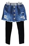 Plus Nao(プラスナオ) デニムスカート付レギンスパンツ ミニスカート付レギンスパンツ 子供服 女の子 女児 小学生 キッズ ボトムス ダメー ダークブルー 100